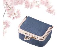 Mini portagioie in vera pelle, vintage, compatto, con chiusura a bacio, per anelli, orecchini, collane, bracciali, organizer da viaggio, portamonete da donna, idea regalo (S, azzurro)