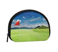 Mini portamonete con cerniera stampata con campo da golf con bandiera nel buco, piccolo portafoglio per donne e uomini, organizer compatto per denaro da viaggio, Nero , Taglia unica