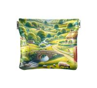 Mini portamonete con colombe di San Valentino al tramonto, portamonete piccola borsa per il trucco da donna, dimensioni 10,9 x 9,4 cm, Pecore Paesaggio Campagna, Taglia unica, Pecore Paesaggio