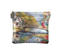 Mini portamonete con due lupi rivolti a un portamonete, impermeabile, per cosmetici, dimensioni 10,9 x 9,4 cm, Scena autunnale con alberi colorati, Taglia unica, Scena autunnale con alberi colorati