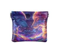 Mini portamonete con due lupi rivolti a un portamonete, impermeabile, per cosmetici, dimensioni 10,9 x 9,4 cm, Due lupi di fronte, Taglia unica, Due lupi di fronte