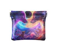 Mini portamonete con due lupi rivolti a un portamonete, impermeabile, per cosmetici, dimensioni 10,9 x 9,4 cm, lupi di fronte, Taglia unica, Lupi di fronte