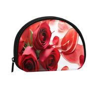 Mini portamonete con petali di rosa e rosso con mini portamonete con cerniera, per monete, chiavi, si possono anche riporre piccoli oggetti che si desidera, Nero , Taglia unica, Portamonete