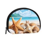 Mini portamonete con stampa di conchiglie e spiaggia, con cerniera, piccolo portafoglio per donne e uomini, organizer compatto per denaro da viaggio, Nero , Taglia unica