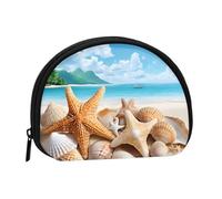 Mini portamonete con stampa di conchiglie e spiaggia, con cerniera, piccolo portafoglio per donne e uomini, organizer compatto per denaro da viaggio, Nero , Taglia unica