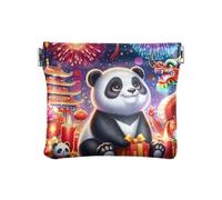 Mini portamonete da donna con motivo luna e lupo con fiamma, mini borsetta per cosmetici, Capodanno Fuochi D'artificio Panda Drago Cin, Motivo: