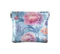 Mini portamonete impermeabile in pelle PU con fiori e farfalle, per ragazze e signore, Fiori d'Autunno Peonie Osteospermum Gladiolus, 1 size, moderno
