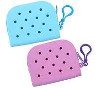 Mini portamonete in morbido silicone con cerniera e foro per cartoni animati, organizer portatile per donne, confezione da 2