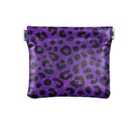Mini portamonete in pelle viola con stampa leopardata con glitter finti, Falso Glitter Leopard stampa viola, 1 size, Stampa artistica