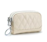 Mini portamonete in vera pelle porta carte d'identità da donna piccolo portafoglio corto con due cerniere borsa portatile per il trucco, bianco, Taglia unica