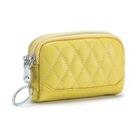 Mini portamonete in vera pelle porta carte d'identità da donna piccolo portafoglio corto con due cerniere borsa portatile per il trucco, Giallo, Taglia unica