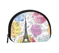 Mini portamonete portatile con stampa della Torre Eiffel di Parigi francese, in poliestere, per piccoli oggetti personali, Nero , Taglia unica