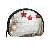 Mini portamonete portatile con stampa di albero di Natale e campane - Portafoglio in poliestere stampato per piccoli oggetti personali, Nero , Taglia unica