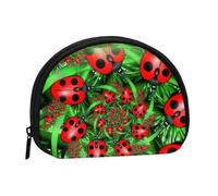 Mini portamonete portatile con stampa di coccinelle rosse, portafoglio in poliestere stampato per piccoli oggetti personali, Nero , Taglia unica