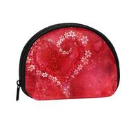 Mini portamonete portatile con stampa di cuori rossi e fiori per San Valentino - Portafoglio in poliestere stampato per piccoli oggetti personali, Nero , Taglia unica
