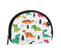 Mini portamonete portatile con stampa di dinosauri colorati - Portafoglio in poliestere stampato per piccoli oggetti personali, Nero , Taglia unica