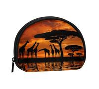 Mini portamonete portatile con stampa di giraffa sotto l'albero in Africa, portafoglio in poliestere stampato per piccoli oggetti personali, Nero , Taglia unica