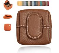 Mini portamonete tinta unita, borsa portaoggetti per auricolari con fibbia tinta unita, custodia per il cambio casual per l'uso quotidiano, mini portagioie in vera pelle per donna (Coffee,One Size)