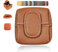 Mini portamonete tinta unita, borsa portaoggetti per auricolari con fibbia tinta unita, custodia per il cambio casual per l'uso quotidiano, mini portagioie in vera pelle per donna (Marrone,One Size)