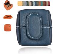 Mini portamonete tinta unita, borsa portaoggetti per auricolari con fibbia tinta unita, custodia per il cambio casual per l'uso quotidiano, mini portagioie in vera pelle per donna (Blu,One Size)