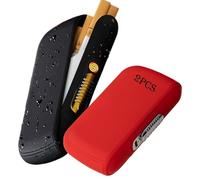 Mini portasigarette con accendino, Custodia per sigarette contiene 10 pezzi di sigarette portatili, scatola Porta sigarette tascabile, senza fiamma, antivento, a prova di umidità(Black+red)
