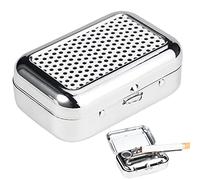 Mini Posacenere Portatile in Metallo Antiodore, Quadrato Con Chiusura, per Uso Interno o Esterno, Viaggi, Campeggio, Fumo (Argento)