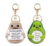 Mini Positive Potato, Avocado,Patate Lavorata a Maglia con Portachiavi e Biglietto Ispiratore, Regali per Famiglia Amico Fidanzate Pazienti Compleanno Natale Carnaval San Valentino