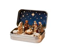 Mini presepe in una scatola di latta, presepe portatile in resina con sacra famiglia, Gesù, pecore, decorazione natalizia tascabile, regalo, casa, ufficio e viaggio