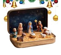 Mini presepe Natale scatola di latta | Scatola latta con presepe natalizio | Set decorazioni per presepes tascabile portatile | Figurine 3D storia Santo Gesù Regalo ornamento religioso per amico
