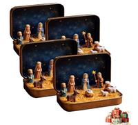 Mini presepe natalizio in una scatola di latta, ornamento portatile per la nascita di Je-sus, 2025 nuovo presepe tascabile con pecore della Sacra Famiglia e statuette Je-sus decorazione portatile per