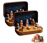 Mini presepe natalizio in una scatola di latta, ornamento portatile per la nascita di Je-sus, 2025 nuovo presepe tascabile con pecore della Sacra Famiglia e statuette Je-sus decorazione portatile per