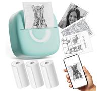Mini Printer Sticker Thermal Printer with 3 Rolls Paper, Bluetooth Portable Phone Printer,Study Printer for Pictures, Photos, Journals, DIY, Compatible with Phone & Tablet.