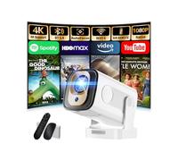 Mini proiettore 4K 1080P Bluetooth5.2 WiFi 6 con proiettore Android 11 4k home cinema 180° girevole Proyector con HDMI per Android/PC/HDMI/USB, bianco