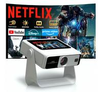 Mini proiettore Smart con supporto 4K con touchscreen, proiettore esterno 1100ANSI, messa a fuoco automatica e correzione trapezoidale, WiFi 6 Bluetooth HDR10+, 1000+ app, doppio display, proiettore