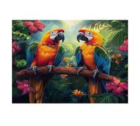 Mini puzzle con pappagalli e fiori della giungla, 1000 pezzi, per la | 70 x 50 cm, decorazione per ufficio, perfetta vestibilità, regalo per amici, allenamento cerebrale