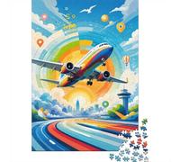 Mini puzzle da 1000 pezzi, aereo, città, alba, per adulti | 70 x 50 cm, decorazione per ufficio, perfetta idea regalo per amici, antistress