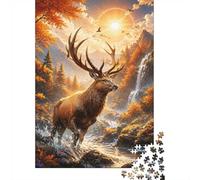 Mini puzzle da 1000 pezzi, motivo: cervo, foresta, cascata, per adulti | 38 x 26 cm, puzzle di carta per gli amanti dello stress, puzzle intellettuale, regalo per amici, decorazione per il soggiorno