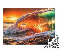 Mini puzzle da 1000 pezzi, onda, tramonto, oceano, per adulti | 70 x 50 cm, decorazione per ufficio, perfetta vestibilità, regalo per amici, antistress