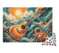 Mini puzzle da 1000 pezzi, per adulti, con chitarra, sole, onde, idea | 38 x 26 cm, puzzle in cartone per gli amanti degli enigmi, antistress, regalo per amici, decorazione per il soggiorno