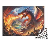 Mini puzzle da 1000 pezzi, per adulti, con drago, castello, fuoco, idea | Puzzle in cartone da 70 x 50 cm, per amanti del rilassamento dei pensieri, realizzato a mano, regalo di compleanno