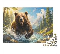 Mini puzzle da 1000 pezzi, per adulti, con orso, fiume, foresta, idea | Puzzle in cartone da 70 x 50 cm, per gli amanti della famiglia, fatto a mano, regalo per riunioni, decorazione del soggiorno
