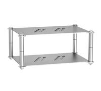 Mini rack per componenti audio, torre audio HiFi a 2 ripiani in lega di alluminio, con fori ventilati, impilabile, per dispositivi di streaming audio, lettore CD, console di gioco, argento