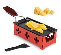 Mini Raclette Set, hicoosee Padella per Formaggio con Spatola in Silicone Mini Teglia da Forno Antiaderente per Formaggio Fuso, Cioccolato Rosso