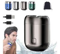 Mini rasoio tascabile da uomo, mini rasoio elettrico compatto, ricaricabile e impermeabile, ricaricabile tramite USB, mini rasoio elettrico portatile, rasoio a doppia testa (grigio)