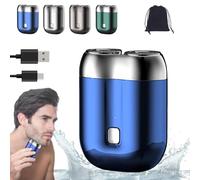 Mini rasoio tascabile da uomo, mini rasoio elettrico compatto, ricaricabile e impermeabile, ricaricabile tramite USB, mini rasoio elettrico portatile, rasoio a doppia testa (blu)