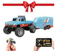 Mini RC Monster Truck, Mini Monster Trucks, 1/64 RC Car, Monsters Truck Remote Control Car with Lights (Blue-A)