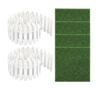 Mini Recinco per Giardino Fatato | Steccato Bianco Decorativo Da 90 Cm,Pannello Legno Bianco con 4 Prati Artificiali Decorativi per Casa Interno Esterno Ragazzi