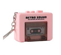 Mini registratore a nastro retrò, lettore portatile di microcassette con musica, registra parole d'amore, musica o altri suoni, ornamento per zaini, borse (rosa)