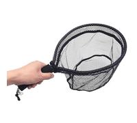 Mini rete da pesca a mosca, in lega di alluminio e gomma morbida, per kayak, pesca alla trota, retino da cattura e rilascio (nero, piccolo)