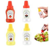 Mini Sauce Bottle 4PCS 25ml Squeeze Mini Ketchup Bottle with Labels Refillable Condiment Bottles Leakproof Portable Condiment Containersf or Lunch Box Work School Picnic